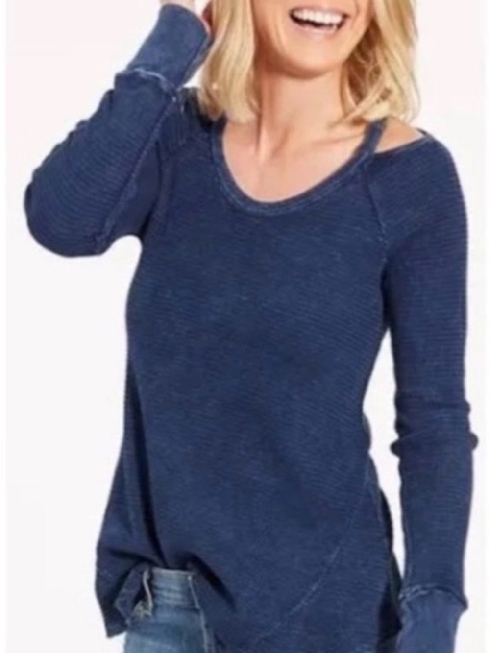 🌸 E4- Peyton Jensen Evereve Midnight Blue Griggs Cold Shoulder Thermal Tunic💙